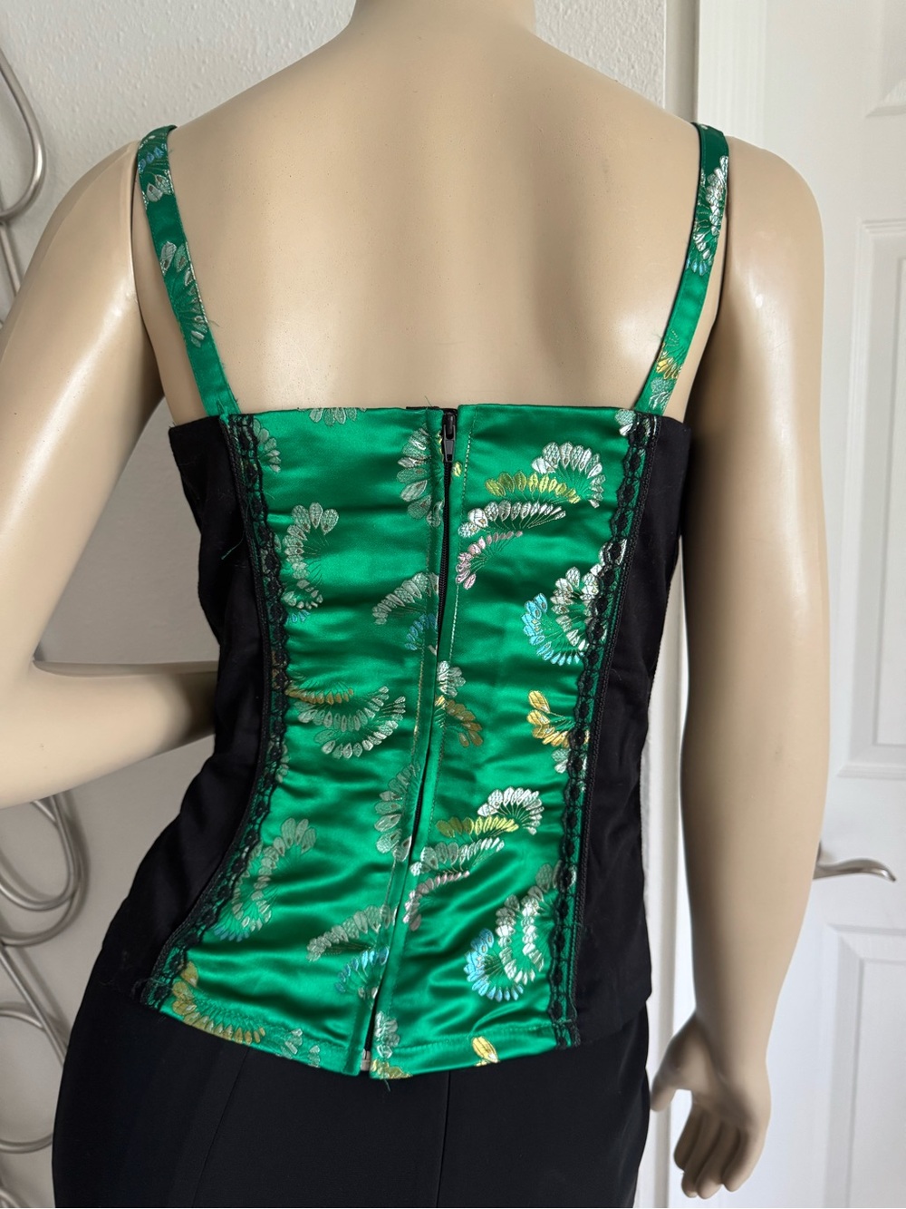 Tripp NYC Green Satin Brocade Lace-Up Bustier Top - Picture 2 of 3
